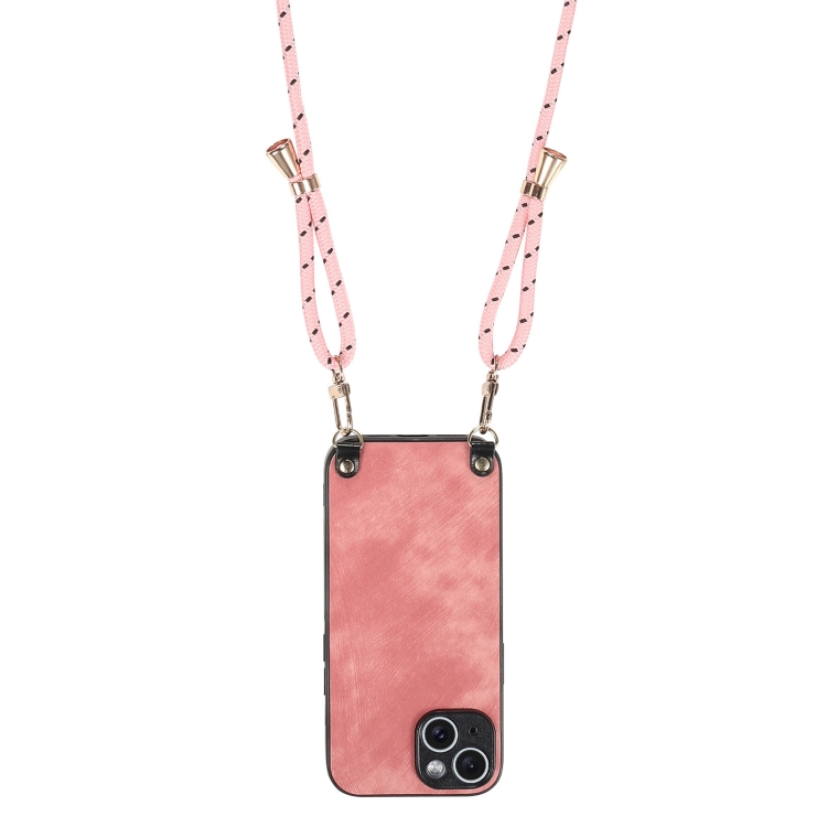 For iPhone 12 mini Vintage Leather PC Back Cover Phone Case with Crossbody Strap(Pink)