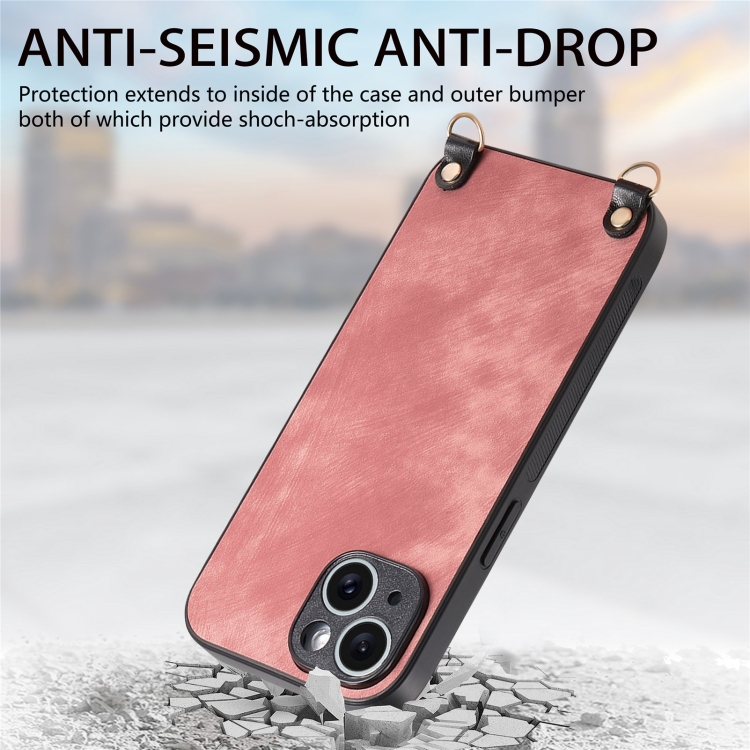 For iPhone 12 mini Vintage Leather PC Back Cover Phone Case with Crossbody Strap(Pink)