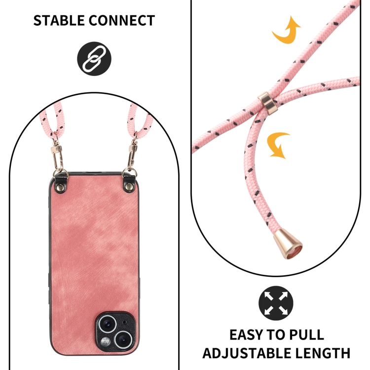 For iPhone 12 mini Vintage Leather PC Back Cover Phone Case with Crossbody Strap(Pink)