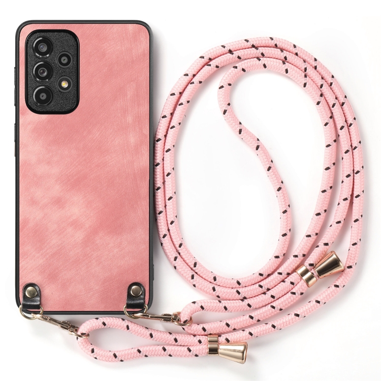 For Samsung Galaxy S23 Ultra 5G Vintage Leather PC Back Cover Phone Case with Crossbody Strap(Pink) For Samsung Galaxy S23 Ultra 5G Vintage Leather PC Back Cover Phone Case with Crossbody Strap(Pink)