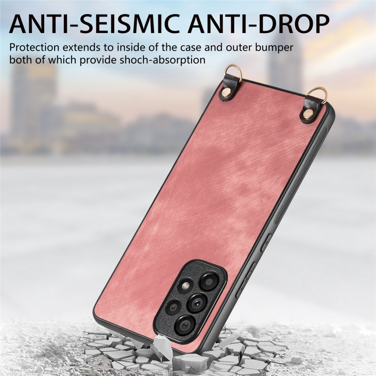 For Samsung Galaxy S23 Ultra 5G Vintage Leather PC Back Cover Phone Case with Crossbody Strap(Pink) For Samsung Galaxy S23 Ultra 5G Vintage Leather PC Back Cover Phone Case with Crossbody Strap(Pink)