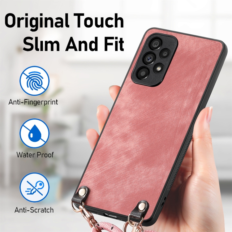 For Samsung Galaxy S23 Ultra 5G Vintage Leather PC Back Cover Phone Case with Crossbody Strap(Pink) For Samsung Galaxy S23 Ultra 5G Vintage Leather PC Back Cover Phone Case with Crossbody Strap(Pink)