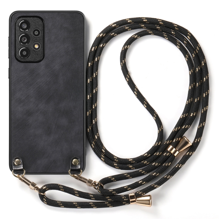 For Samsung Galaxy S25 5G Vintage Leather PC Back Cover Phone Case with Crossbody Strap(Black) For Samsung Galaxy S25 5G Vintage Leather PC Back Cover Phone Case with Crossbody Strap(Black)