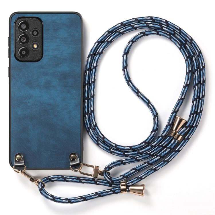 For Samsung Galaxy S25+ 5G Vintage Leather PC Back Cover Phone Case with Crossbody Strap(Blue) For Samsung Galaxy S25+ 5G Vintage Leather PC Back Cover Phone Case with Crossbody Strap(Blue)