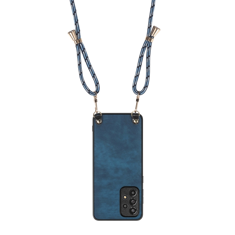 For Samsung Galaxy S25+ 5G Vintage Leather PC Back Cover Phone Case with Crossbody Strap(Blue) For Samsung Galaxy S25+ 5G Vintage Leather PC Back Cover Phone Case with Crossbody Strap(Blue)
