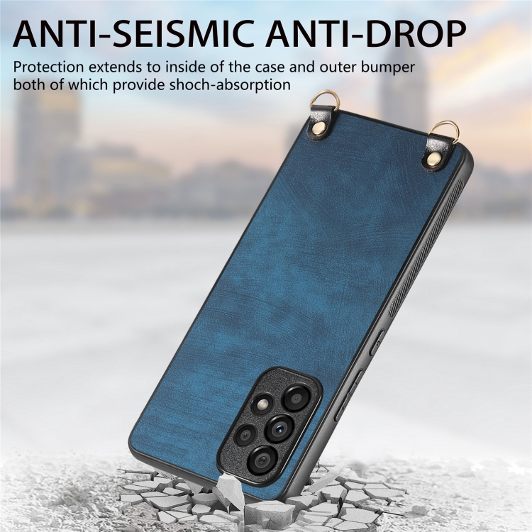 For Samsung Galaxy S25+ 5G Vintage Leather PC Back Cover Phone Case with Crossbody Strap(Blue) For Samsung Galaxy S25+ 5G Vintage Leather PC Back Cover Phone Case with Crossbody Strap(Blue)