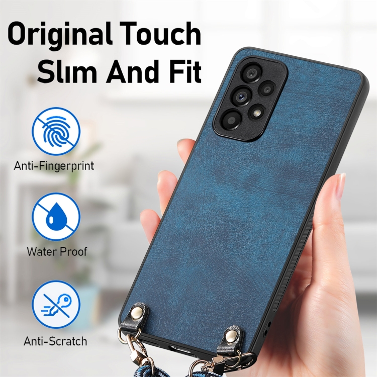 For Samsung Galaxy S25+ 5G Vintage Leather PC Back Cover Phone Case with Crossbody Strap(Blue) For Samsung Galaxy S25+ 5G Vintage Leather PC Back Cover Phone Case with Crossbody Strap(Blue)