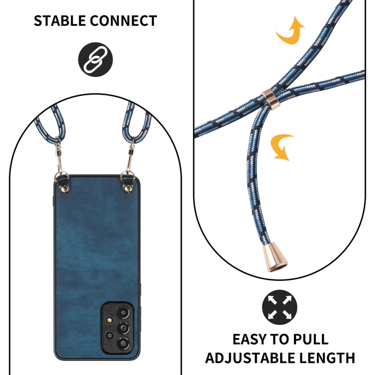 For Samsung Galaxy S25+ 5G Vintage Leather PC Back Cover Phone Case with Crossbody Strap(Blue) For Samsung Galaxy S25+ 5G Vintage Leather PC Back Cover Phone Case with Crossbody Strap(Blue)