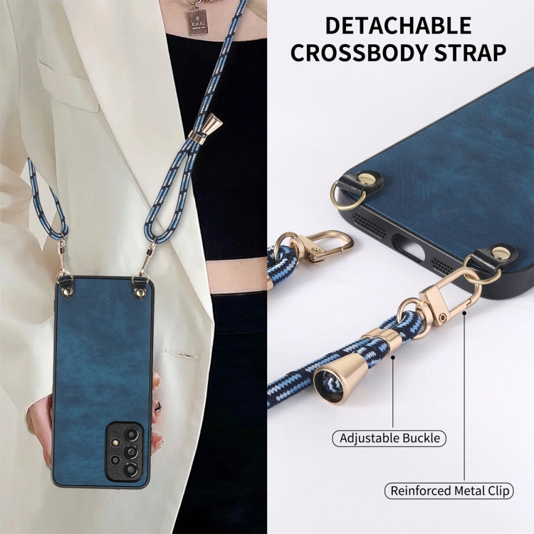 For Samsung Galaxy S25+ 5G Vintage Leather PC Back Cover Phone Case with Crossbody Strap(Blue) For Samsung Galaxy S25+ 5G Vintage Leather PC Back Cover Phone Case with Crossbody Strap(Blue)