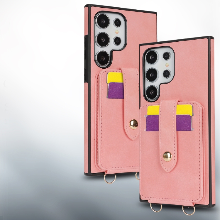 For Samsung Galaxy S23 Ultra 5G Skin Card Bag Crossbody Lanyard Phone Case(Pink) For Samsung Galaxy S23 Ultra 5G Skin Card Bag Crossbody Lanyard Phone Case(Pink)