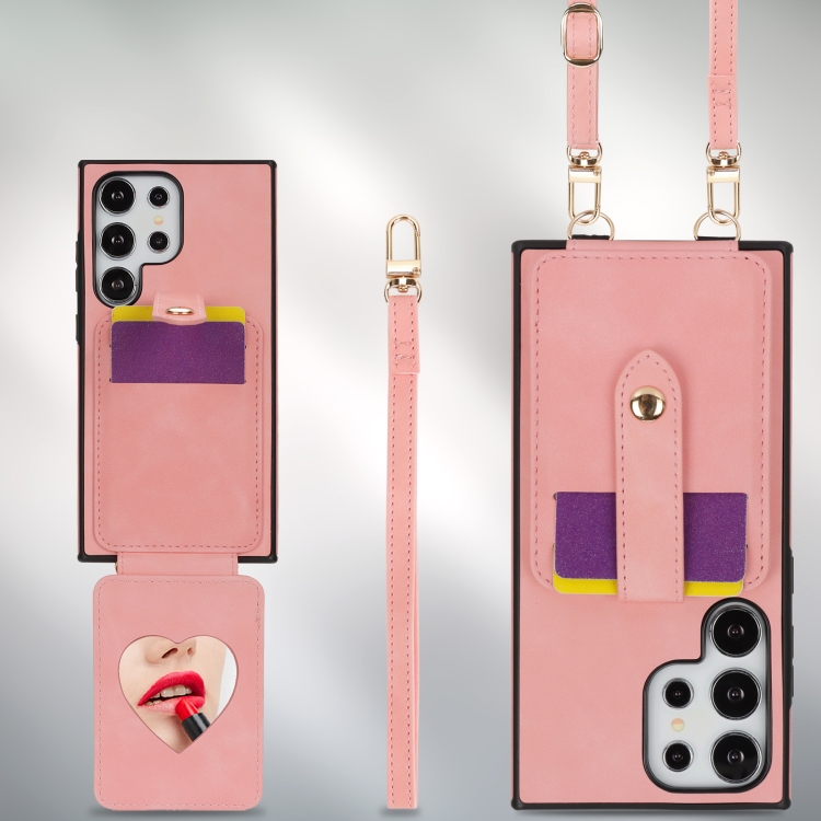 For Samsung Galaxy S23 Ultra 5G Skin Card Bag Crossbody Lanyard Phone Case(Pink) For Samsung Galaxy S23 Ultra 5G Skin Card Bag Crossbody Lanyard Phone Case(Pink)