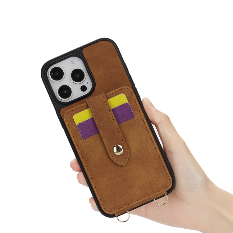 For iPhone 15 Pro Crossbody Skin Card Bag Lanyard Phone Case(Brown) For iPhone 15 Pro Crossbody Skin Card Bag Lanyard Phone Case(Brown)