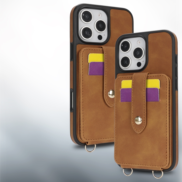 For iPhone 15 Pro Crossbody Skin Card Bag Lanyard Phone Case(Brown) For iPhone 15 Pro Crossbody Skin Card Bag Lanyard Phone Case(Brown)