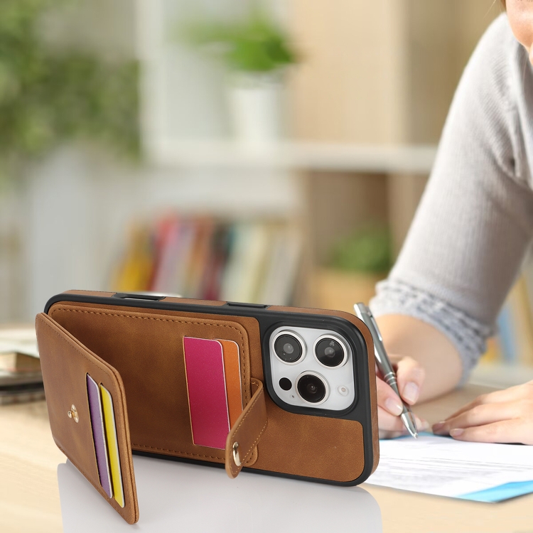 For iPhone 15 Pro Crossbody Skin Card Bag Lanyard Phone Case(Brown) For iPhone 15 Pro Crossbody Skin Card Bag Lanyard Phone Case(Brown)