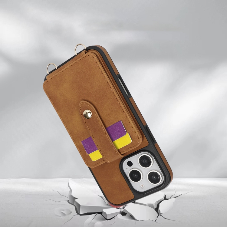 For iPhone 15 Pro Crossbody Skin Card Bag Lanyard Phone Case(Brown) For iPhone 15 Pro Crossbody Skin Card Bag Lanyard Phone Case(Brown)
