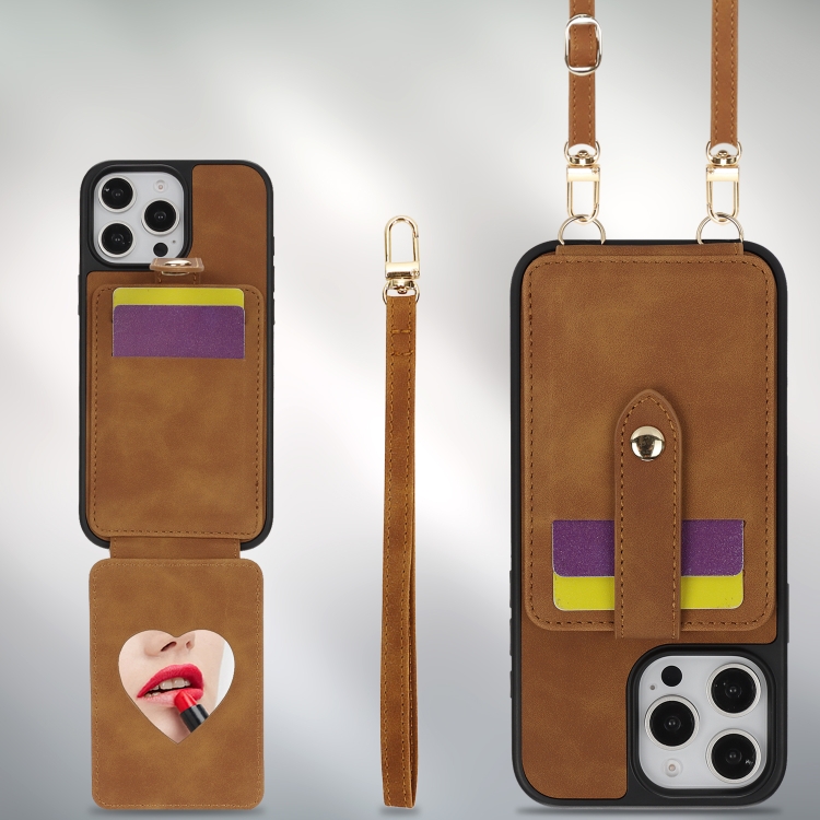 For iPhone 15 Pro Crossbody Skin Card Bag Lanyard Phone Case(Brown) For iPhone 15 Pro Crossbody Skin Card Bag Lanyard Phone Case(Brown)
