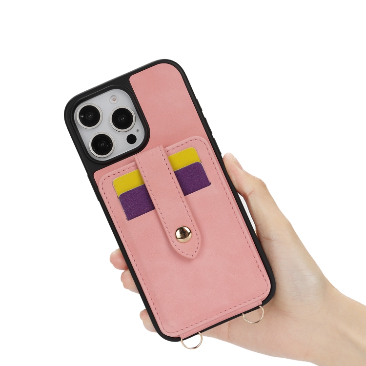 For iPhone 16 Pro Max Crossbody Skin Card Bag Lanyard Phone Case(Pink) For iPhone 16 Pro Max Crossbody Skin Card Bag Lanyard Phone Case(Pink)