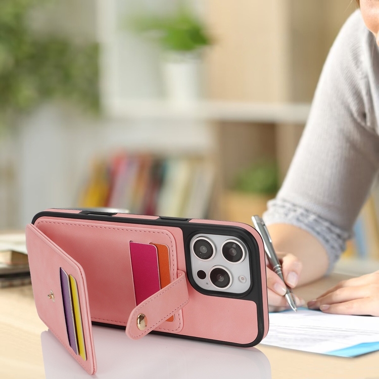 For iPhone 16 Pro Max Crossbody Skin Card Bag Lanyard Phone Case(Pink) For iPhone 16 Pro Max Crossbody Skin Card Bag Lanyard Phone Case(Pink)