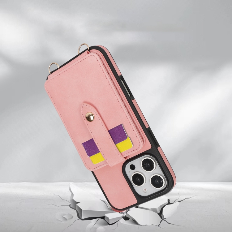 For iPhone 16 Pro Max Crossbody Skin Card Bag Lanyard Phone Case(Pink) For iPhone 16 Pro Max Crossbody Skin Card Bag Lanyard Phone Case(Pink)
