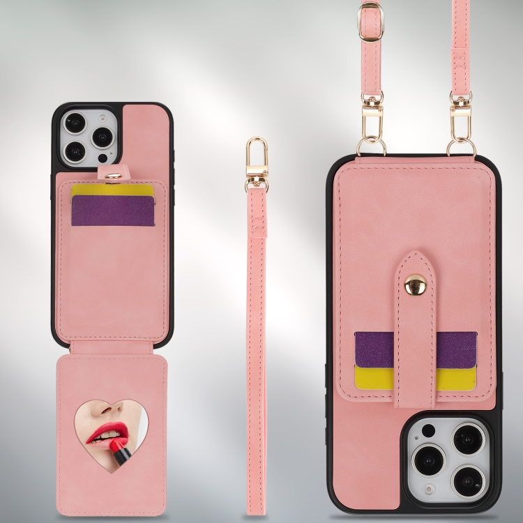 For iPhone 16 Pro Max Crossbody Skin Card Bag Lanyard Phone Case(Pink) For iPhone 16 Pro Max Crossbody Skin Card Bag Lanyard Phone Case(Pink)