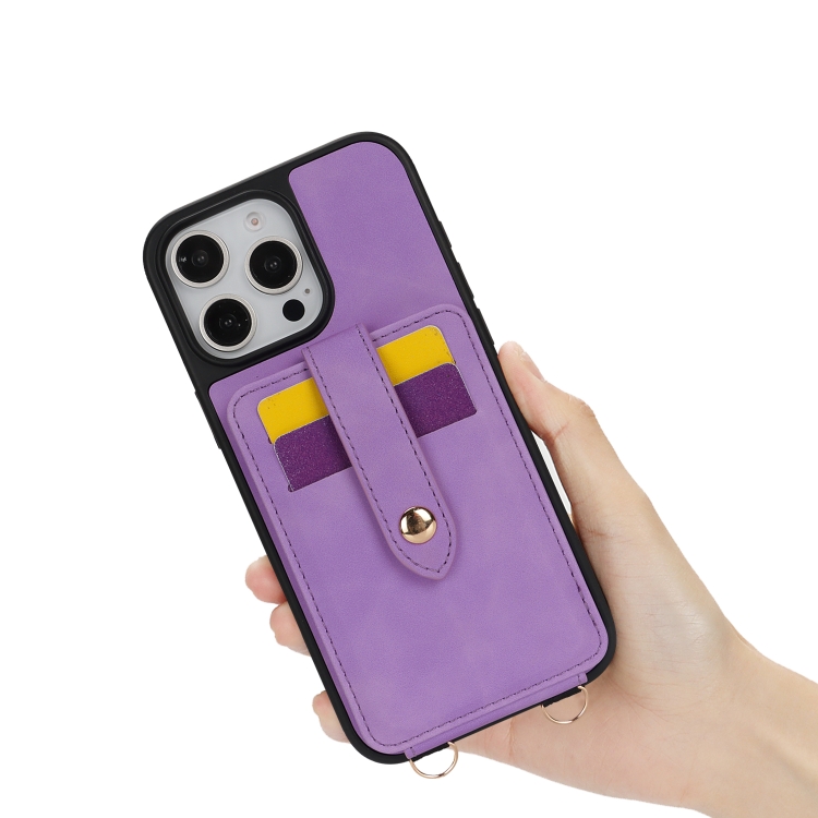 For iPhone 16 Plus Crossbody Skin Card Bag Lanyard Phone Case(Purple) For iPhone 16 Plus Crossbody Skin Card Bag Lanyard Phone Case(Purple)