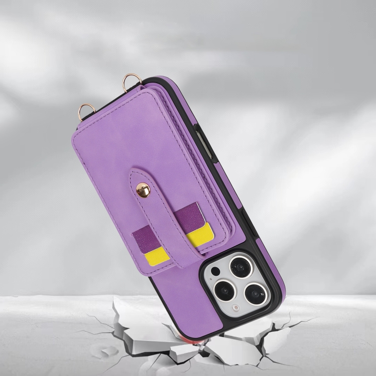 For iPhone 16 Plus Crossbody Skin Card Bag Lanyard Phone Case(Purple) For iPhone 16 Plus Crossbody Skin Card Bag Lanyard Phone Case(Purple)