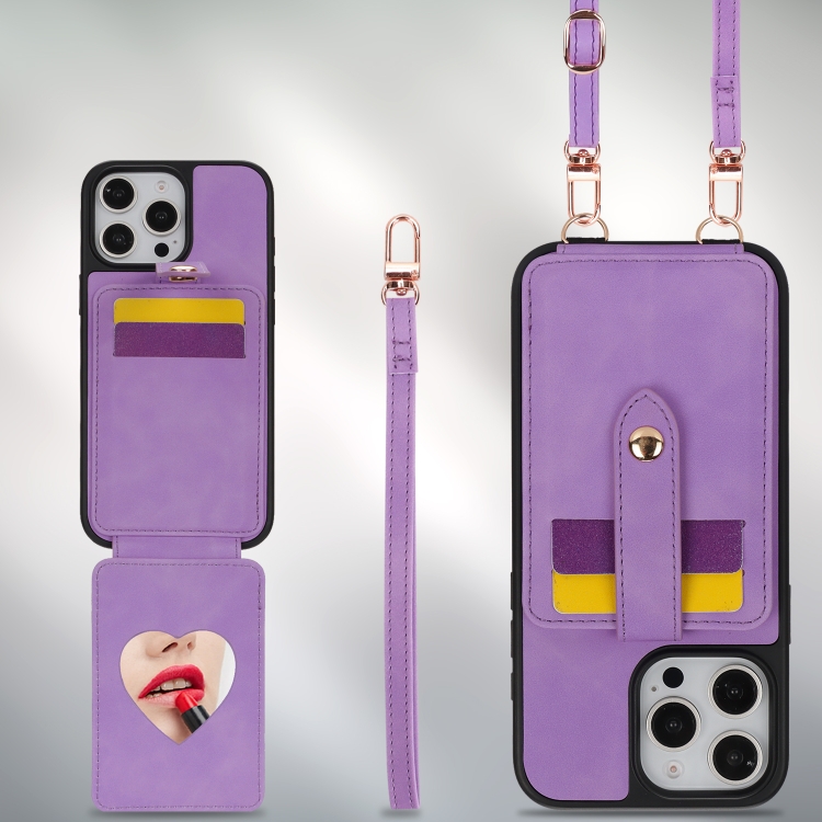 For iPhone 16 Plus Crossbody Skin Card Bag Lanyard Phone Case(Purple) For iPhone 16 Plus Crossbody Skin Card Bag Lanyard Phone Case(Purple)