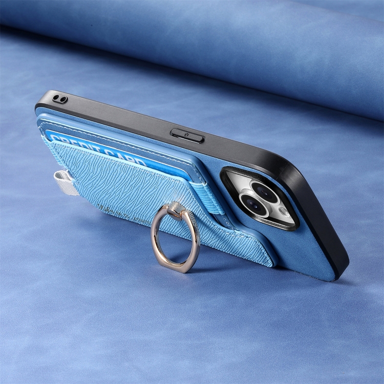 For Samsung Galaxy S24 5G Retro Cross Leather Ring Horizontal Insert Card Bag MagSafe Phone Case(Blue)