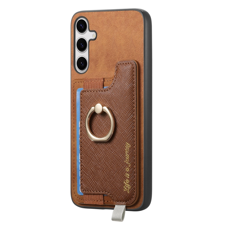 For Samsung Galaxy S25+ 5G Retro Cross Leather Ring Horizontal Insert Card Bag MagSafe Phone Case(Brown) For Samsung Galaxy S25+ 5G Retro Cross Leather Ring Horizontal Insert Card Bag MagSafe Phone Case(Brown)