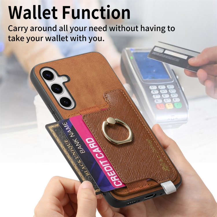 For Samsung Galaxy S25+ 5G Retro Cross Leather Ring Horizontal Insert Card Bag MagSafe Phone Case(Brown) For Samsung Galaxy S25+ 5G Retro Cross Leather Ring Horizontal Insert Card Bag MagSafe Phone Case(Brown)