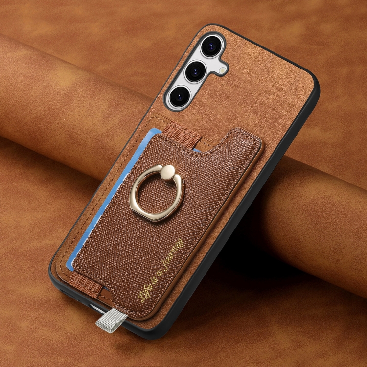For Samsung Galaxy S25+ 5G Retro Cross Leather Ring Horizontal Insert Card Bag MagSafe Phone Case(Brown) For Samsung Galaxy S25+ 5G Retro Cross Leather Ring Horizontal Insert Card Bag MagSafe Phone Case(Brown)