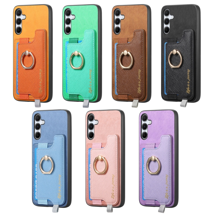 For Samsung Galaxy S24 FE 5G Retro Cross Leather Ring Horizontal Insert Card Bag MagSafe Phone Case(Purple) For Samsung Galaxy S24 FE 5G Retro Cross Leather Ring Horizontal Insert Card Bag MagSafe Phone Case(Purple)