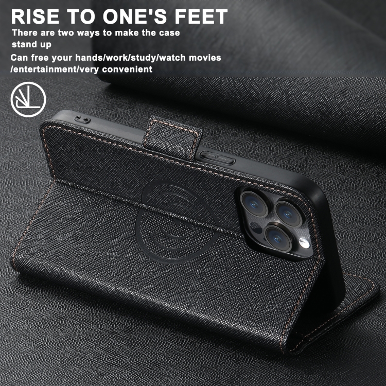 For iPhone 16 Suteni J08 Multifunctional Cross Texture MagSafe Leather Phone Case(Black) For iPhone 16 Suteni J08 Multifunctional Cross Texture MagSafe Leather Phone Case(Black)