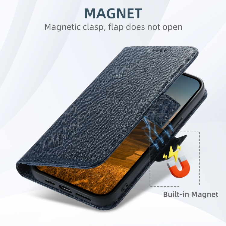 For iPhone 16 Pro Suteni J08 Multifunctional Cross Texture MagSafe Leather Phone Case(Blue) For iPhone 16 Pro Suteni J08 Multifunctional Cross Texture MagSafe Leather Phone Case(Blue)