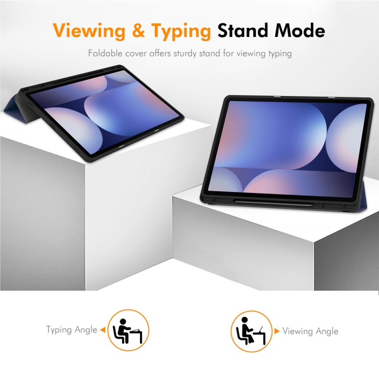 For Samsung Galaxy Tab S10+ / S9+ / S9 FE+ ENKAY Tri-fold Custer Texture TPU Leather Smart Tablet Case with Pen Slot(Black) For Samsung Galaxy Tab S10+ / S9+ / S9 FE+ ENKAY Tri-fold Custer Texture TPU Leather Smart Tablet Case with Pen Slot(Black)