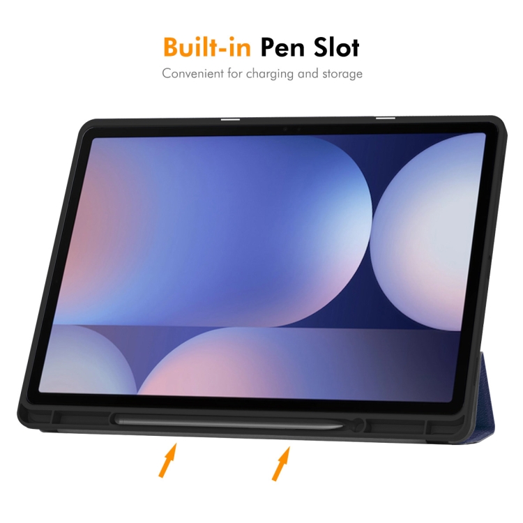 For Samsung Galaxy Tab S10+ / S9+ / S9 FE+ ENKAY Tri-fold Custer Texture TPU Leather Smart Tablet Case with Pen Slot(Black) For Samsung Galaxy Tab S10+ / S9+ / S9 FE+ ENKAY Tri-fold Custer Texture TPU Leather Smart Tablet Case with Pen Slot(Black)
