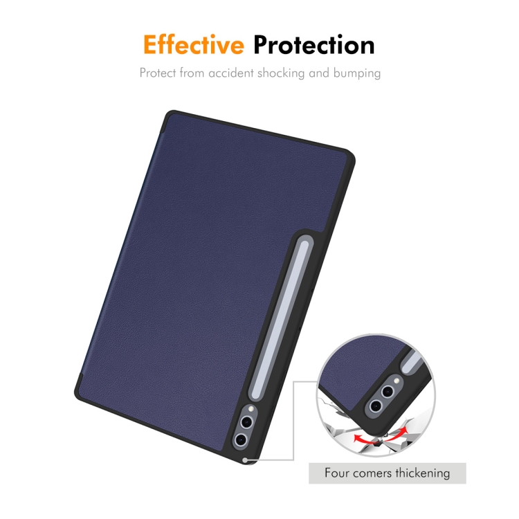 For Samsung Galaxy Tab S10+ / S9+ / S9 FE+ ENKAY Tri-fold Custer Texture TPU Leather Smart Tablet Case with Pen Slot(Black) For Samsung Galaxy Tab S10+ / S9+ / S9 FE+ ENKAY Tri-fold Custer Texture TPU Leather Smart Tablet Case with Pen Slot(Black)