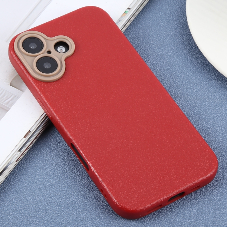 For iPhone 16 Plus Plain Imitation Leather Back Cover Phone Case(Red) For iPhone 16 Plus Plain Imitation Leather Back Cover Phone Case(Red)