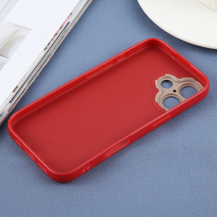 For iPhone 16 Plus Plain Imitation Leather Back Cover Phone Case(Red) For iPhone 16 Plus Plain Imitation Leather Back Cover Phone Case(Red)