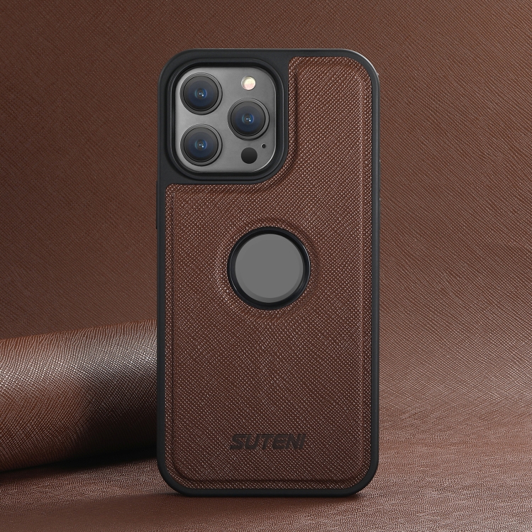 For iPhone 16 Plus Suteni G1 Cross Texture MagSafe Phone Case(Brown) For iPhone 16 Plus Suteni G1 Cross Texture MagSafe Phone Case(Brown)