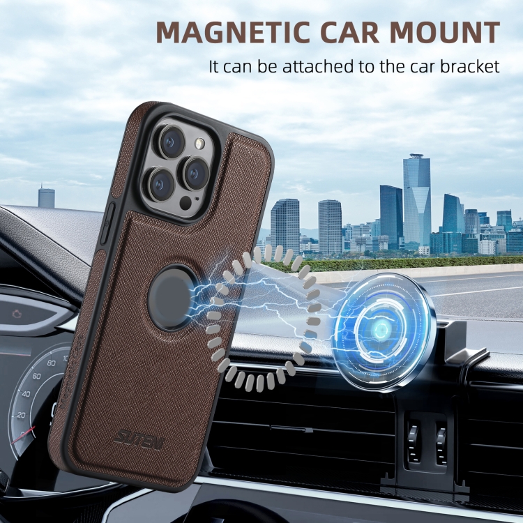 For iPhone 16 Pro Suteni G1 Cross Texture MagSafe Phone Case(Brown) For iPhone 16 Pro Suteni G1 Cross Texture MagSafe Phone Case(Brown)