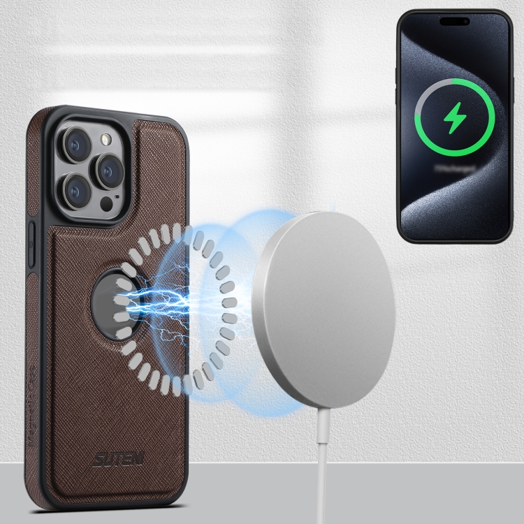 For iPhone 16 Pro Suteni G1 Cross Texture MagSafe Phone Case(Brown) For iPhone 16 Pro Suteni G1 Cross Texture MagSafe Phone Case(Brown)