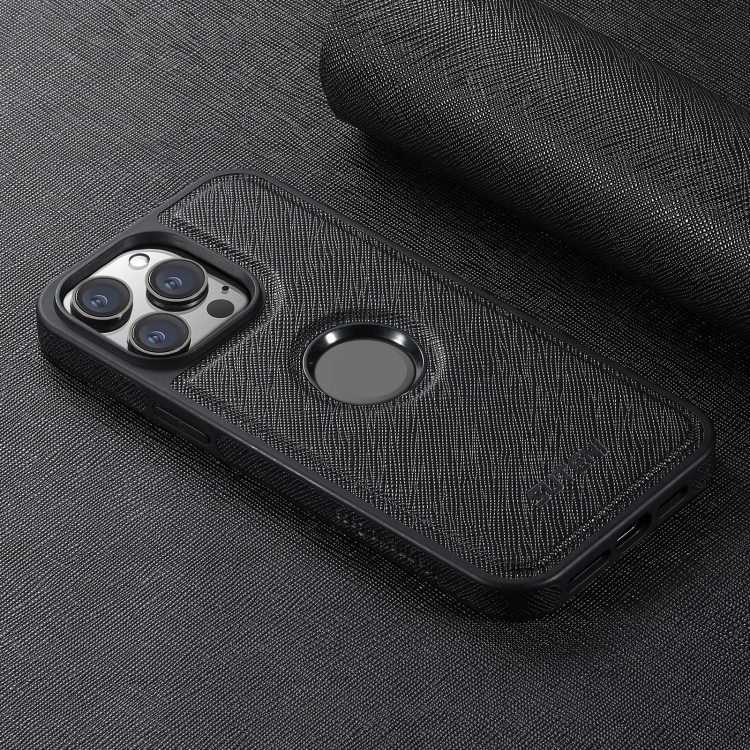 For iPhone 14 Suteni G1 Cross Texture MagSafe Phone Case(Black) For iPhone 14 Suteni G1 Cross Texture MagSafe Phone Case(Black)