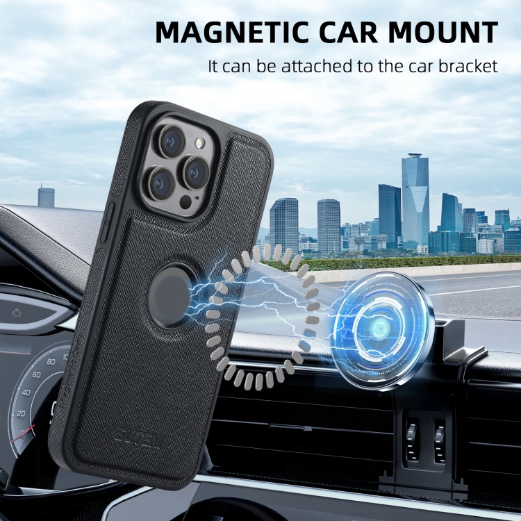 For iPhone 14 Suteni G1 Cross Texture MagSafe Phone Case(Black) For iPhone 14 Suteni G1 Cross Texture MagSafe Phone Case(Black)