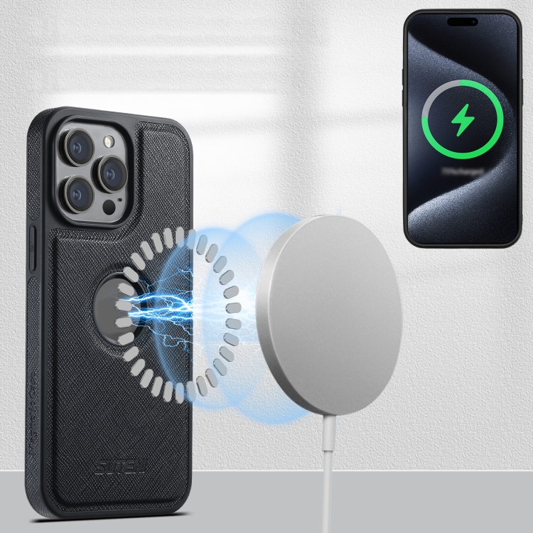 For iPhone 14 Suteni G1 Cross Texture MagSafe Phone Case(Black) For iPhone 14 Suteni G1 Cross Texture MagSafe Phone Case(Black)