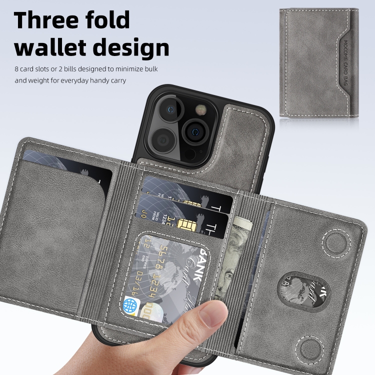 For iPhone 14 Plus Shield Multi-functional MagSafe Card Bag Phone Case(Grey)