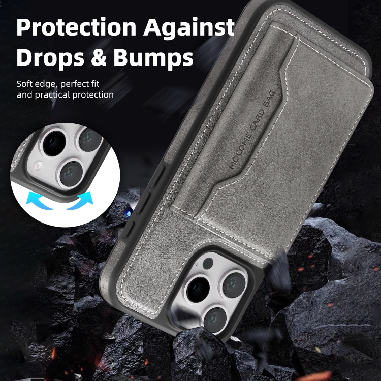 For iPhone 14 Plus Shield Multi-functional MagSafe Card Bag Phone Case(Grey)