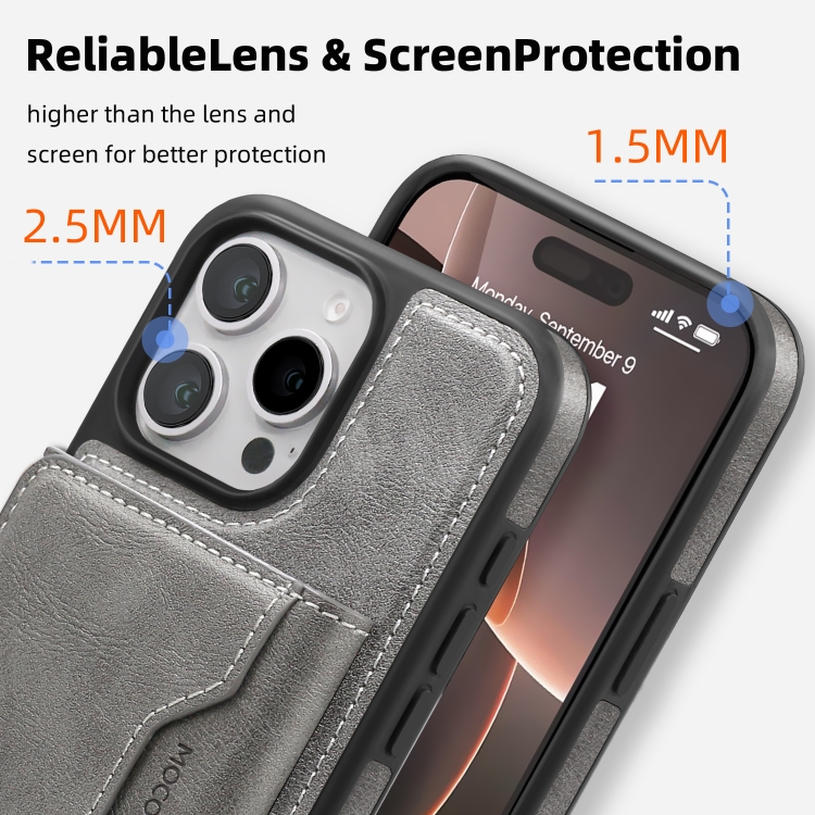 For iPhone 14 Plus Shield Multi-functional MagSafe Card Bag Phone Case(Grey)