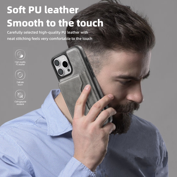For iPhone 14 Plus Shield Multi-functional MagSafe Card Bag Phone Case(Grey)
