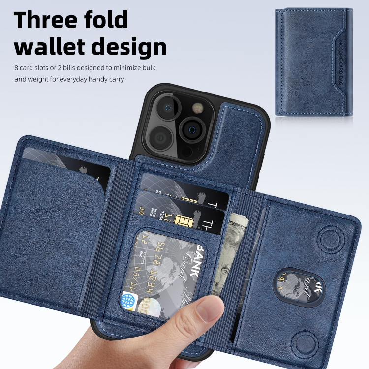 For iPhone 15 Pro Shield Multi-functional MagSafe Card Bag Phone Case(Blue) For iPhone 15 Pro Shield Multi-functional MagSafe Card Bag Phone Case(Blue)